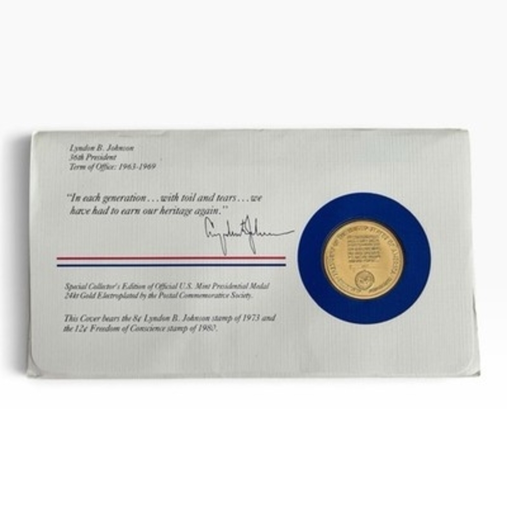 Lyndon B. Johnson 36th President Postal Commemorative Society Gold Medal Cover - Picture 3 of 3